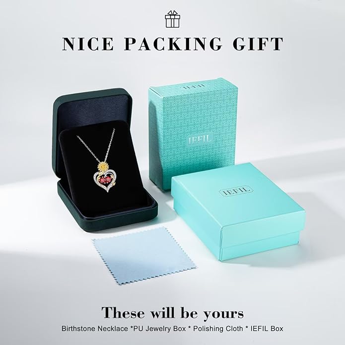 Iefil Valentines Day Gifts for Her - 925 Sterling Silver Sunflower Double Birthstone Necklace for Women, Anniversary Birthday Gifts for Wife, You Are My Sunshine Necklaces, Jewelry for Wife Mom