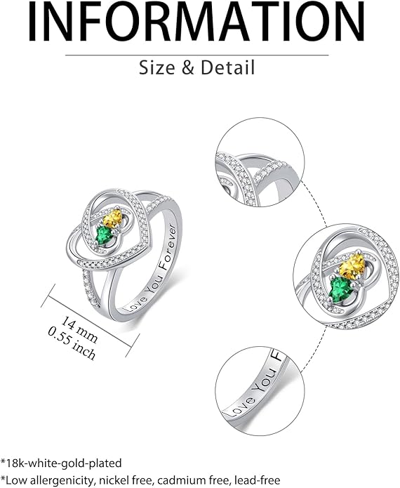 Valentine's Day Gifts for Women Birthstone Rings for Women Heart Statemet Engagement Eternity Wedding Promise Rings Jewelry Anniversary Christmas Valentine Mothers Day Birthday Gifts for Wife Her Girlfriend