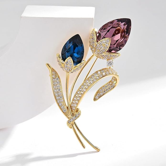 Rhinestone Flower Brooch Austrian Crystal Flower Pin 18k Gold Plated Floral Brooch Lapel Pin Jewelry Mother's Day Birthday Gifts for Mom Wife