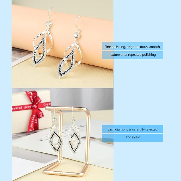 Dangle Earrings for Women, 925 Sterling Silver Handmade Linear Swirl Wire Bohemian Boho 14K Gold Diamonds Earrings Hypoallergenic Fashion Jewelry Gifts for women