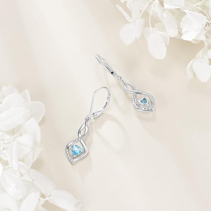 YFN Dangle Drop Earrings 925 Sterling Silver Dainty Infinity Gemstone Birthstone Jewelry Birthday Gifts for Her Women