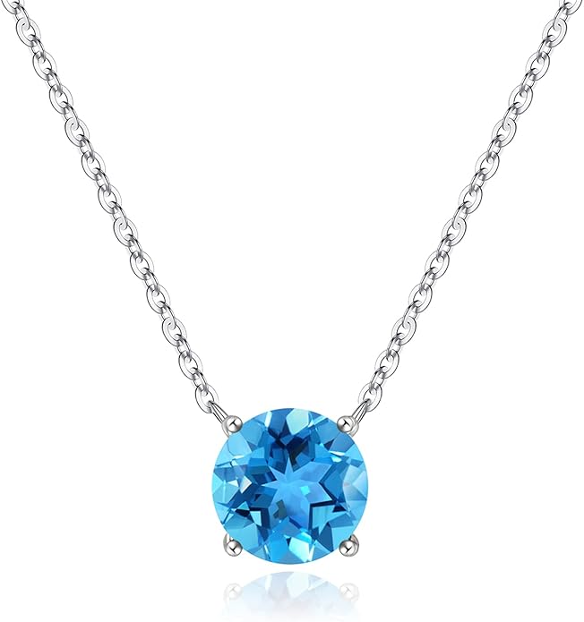 Ursilver Valentines Day Gifts for Her - Birthstone Necklace for Women, S925 Sterling Silver Round Birthstone Necklace Birthday Gifts 12 Months Necklaces for Women Jewelry Gift