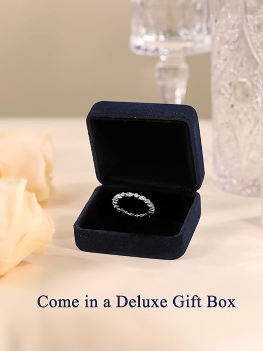 D Color VVS1 Clarity Moissanite Hand Setting Eternity Rings for Women, Solid 925 Sterling Silver Rhodium Finish, Stackable Ring, Wedding Birthday Valentines Anniversary Mothers Day Ideal Gift for Her