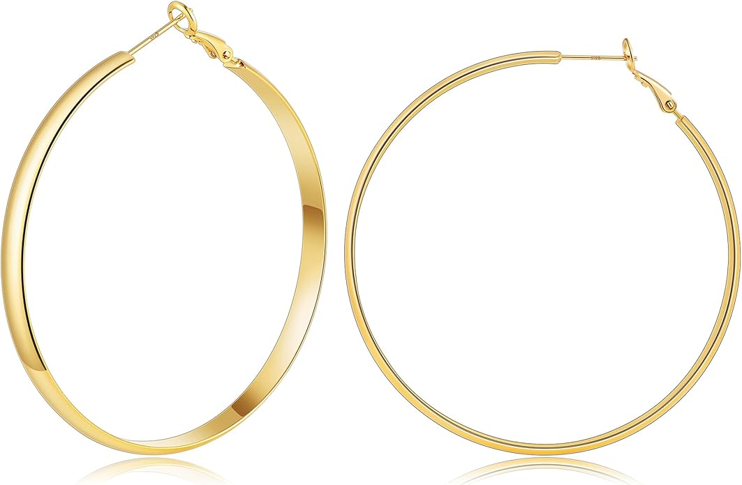 Gacimy 14K Gold Plated Hoop Earrings for Women, 14k Real Gold Plated with 925 Sterling Silver Post, Hypoallergenic Lightweight Thick Hoops Earrings for Women Trendy