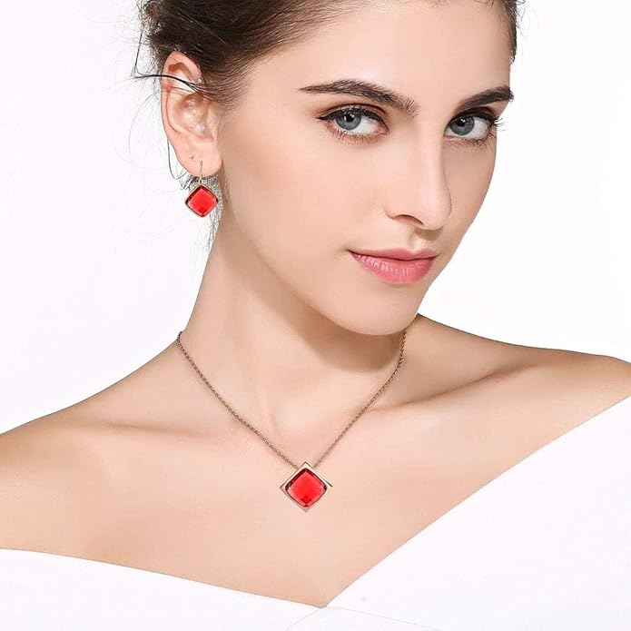 EVEVIC Square Austrian Crystal Necklace Earrings for Women Fashion 18K Gold Plated Hypoallergenic Jewelry Set