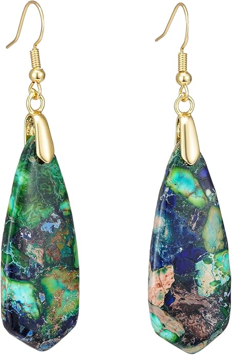 Boho Women Natural Stone Earrings Unique Healing Imperial Jasper Gemstone Energy Hypoallergenic Lightweight Dangle Drop Earrings Multiple Styles Earrings Jewelry for Birthday Party Gift