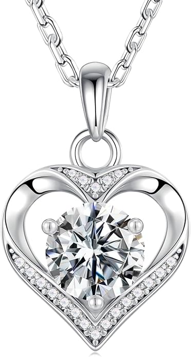 MOOSEA Valentines Day Gifts for Her - 925 Sterling Silver Heart Moissanite Pendant Necklace 1-3 Carat VVS1 Clarity Moissanite, Anniversary Birthday Gift for Women Mom Wife Girlfriend