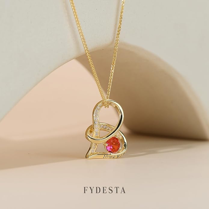 Enduring Hearts Purple Zircon Necklace for Women - 14K Gold Plated Copper Infinity Pendant, Dainty Everyday Jewelry