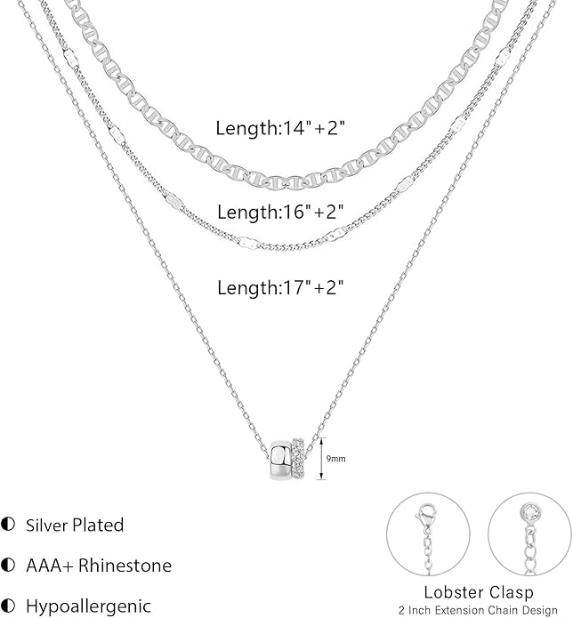 OGD Layered CZ Rondelle Pendant Necklaces for Women, 14K Gold Plated Trendy Mariner Chain Dainty Circle Rondelle Pendant Choker Necklace for Women Two-Toned Cubic Zirconia Gold Necklace