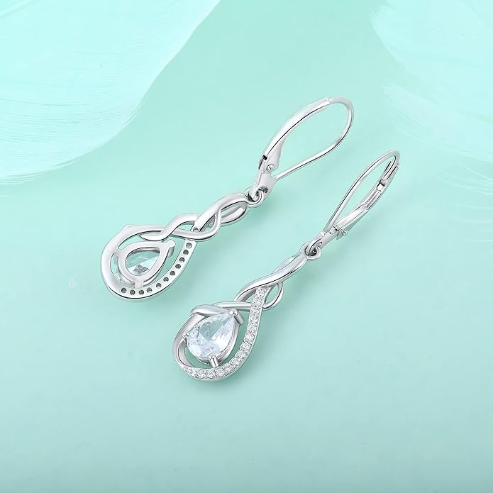 Starchenie Infinity Dangle Drop Earrings Sterling Silver Leverback Earrings Gemstones Twisted Jewelry