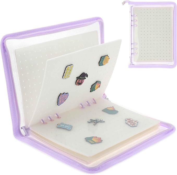 Pin Bag, Portable Pin Display Book, Ideal for Pins, Brooches Storage, Purple White