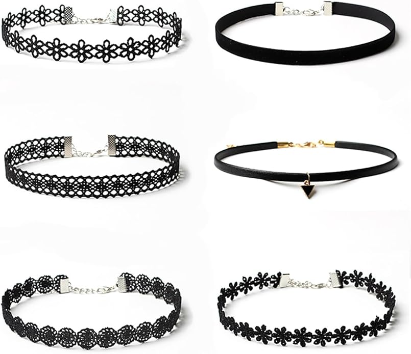 Gothic Black Velvet Choker Set for Womens Vintage Gothic Lace Vampire Choker Necklace Adjustable Layered Lace Chokers Halloween Jewelry
