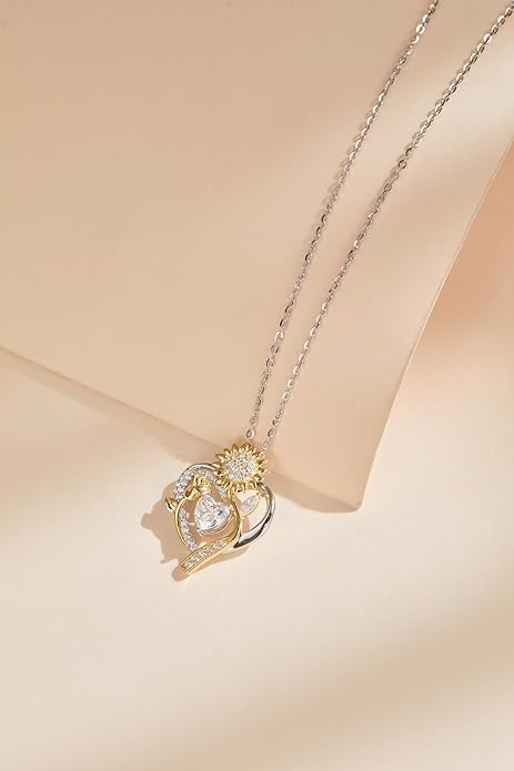 S925 Silver Moissanite Necklaces for Women, Anniversary Birthday Gifts for Wife Mom Her, Christmas Jewelry Gifts for Her, Moissanite Heart Pendant, Sunflower Heart Necklace