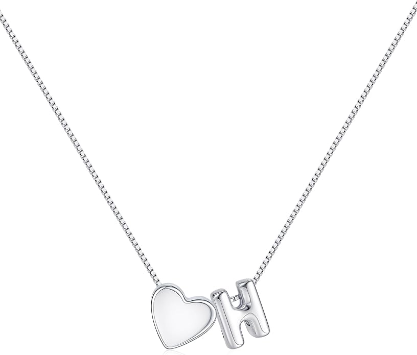 JKK Valentines Day Gifts for Her, 925 Sterling Silver Letter A-Z Heart Necklace Silver Jewelry Trendy Stuff Birthday Valentine's Day Gifts for Women Mom Her