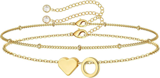 M MOOHAM Valentines Day Gifts for Kids Teen Girls -14K-Gold-Plated Heart Initial A-Z Bracelets for Women Girl Dainty Gold Bracelets Birthday Valentines Gifts for Women Her Teenage Girls Kid Teen Gift