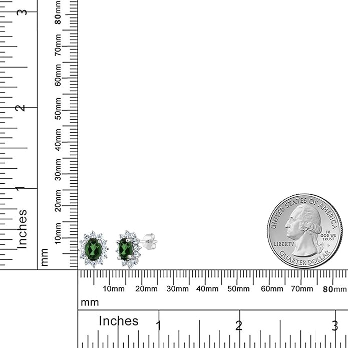 Gem Stone King 7X5MM Oval Gemstone Birthstone Stud Earrings For Women | Princess Diana Royal Halo Style | 925 Sterling Silver | Fine Jewelry Gifts for Anniversary Wedding Her Mom Women Wife
