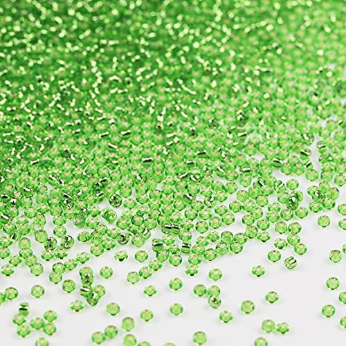 Bala&Fillic 12/0 Glass Seed Beads Clear Green Color Silver Lined Seed Beads About 10000pcs/110g in Box (Green) - color: Green, size: 2mm