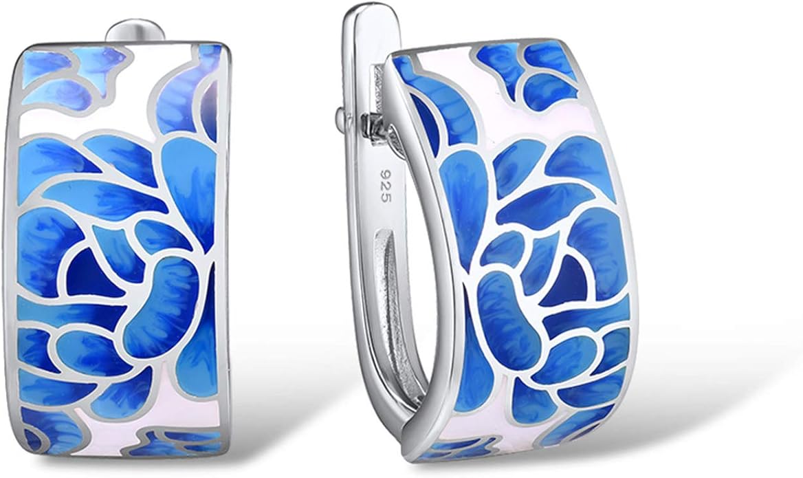 Santuzza 925 Sterling Silver Enamel Pattern Dangle Earrings