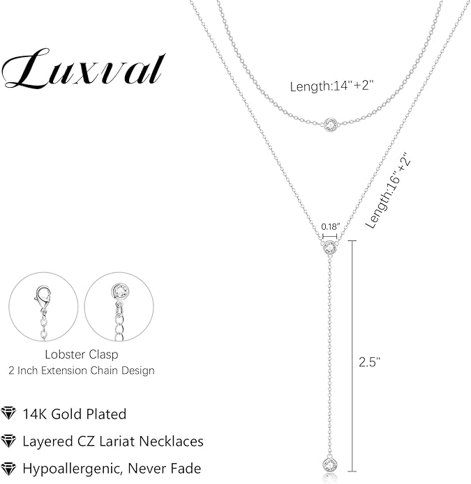 Luxval Lariat Gold Necklace for Women, Dainty Long Necklace 14k Gold Plated/Silver Y-Shaped Pendant Necklaces Trendy Beaded Chain Drop Necklaces Jewelry for Women Gifts