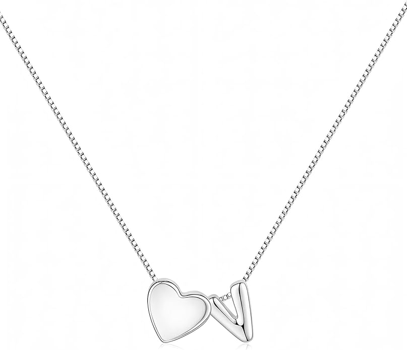 JKK Valentines Day Gifts for Her, 925 Sterling Silver Letter A-Z Heart Necklace Silver Jewelry Trendy Stuff Birthday Valentine's Day Gifts for Women Mom Her