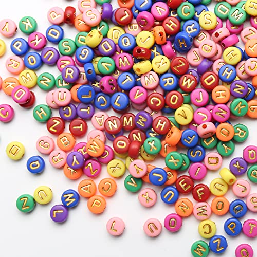 ToBeIT 1000Pcs Alphabet Letter Beads Gold Acrylic Beads Round Colour Plastic Beads for DIY Bracelet Necklace Craft Making(Purple-Gold - color: bgcolor-gold(purple)