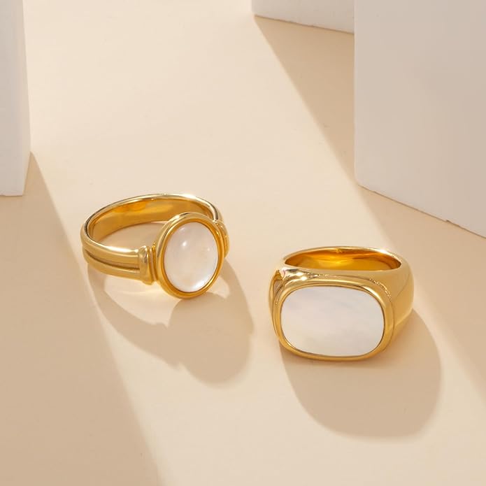 YeGieonr Gold Rings for Women Trendy Non Tarnish Chunky Gold Plated Ring, Waterproof Stainless Steel Gold Jewelry Gift