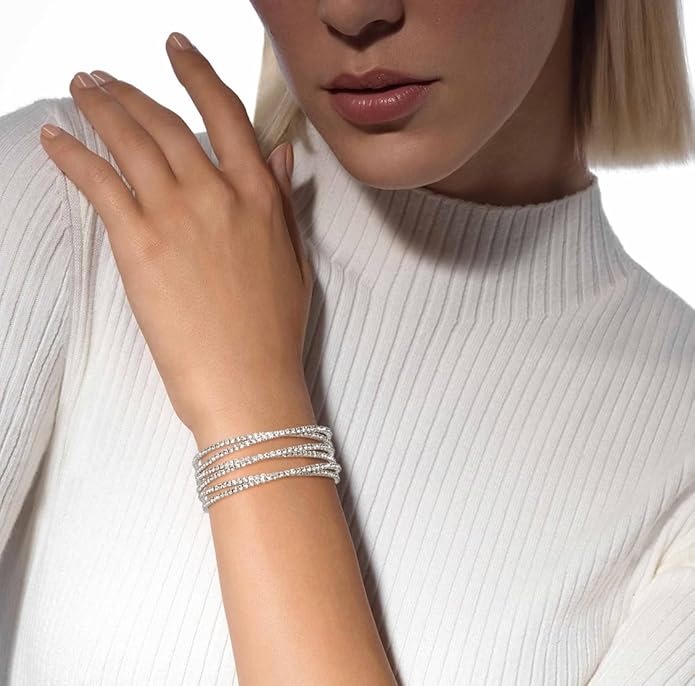Rhinestone Bracelet for Women MultiLayer Crystal Cuff Bracelet Strand Layered Bracelet