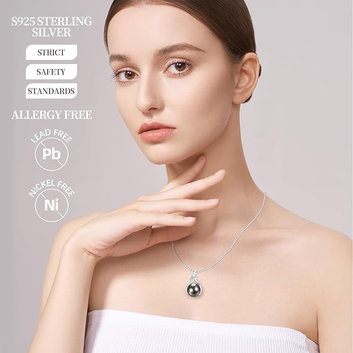 Genuine Tahitian Black Pearl Necklace - GIA Certified 9-11mm Cultured Pearl, 925 Sterling Silver 18K Gold Plated, Adjustable 18"-20"- Gifts for Women Wife Anniversary Birthday Christmas