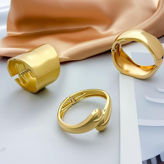Gold Cuff Bracelets for Women Chunky Bangle Bracelets Wide Thick Twisted Hinged Bracelet Trendy Irregular Statement Opening Bracelet Minimalist Bangle Jewelry Gift