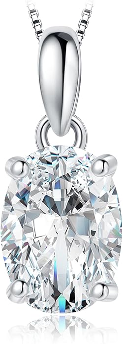 JewelryPalace Oval Cut 1ct 2ct Cubic Zirconia Solitaire Pendant Necklace for Women, 925 Sterling Silver Necklaces for Her, Classic Simulated Diamond Jewelry Set Gift, 18 Inches Chain