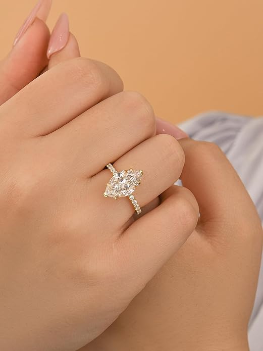 3.5CT Marquise Cut Engagement Ring, AAAAA Grade Cubic Zirconia Promise Ring for Women, S925 Silver Bridal Wedding Jewelry