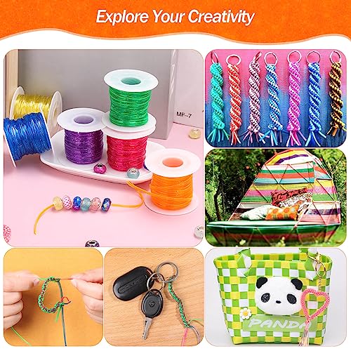 Cridoz 6 Pack Lanyard String Kit, Plastic Lacing Cord Gimp String Lanyard Weaving Kit for Boondoggle, Bracelets, Keychains, Crafts (Glitter) - style: Glitter