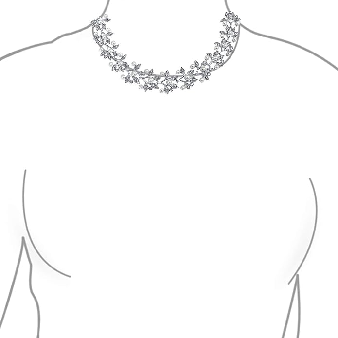 Bridal Jewelry Set Art Deco Vintage Estate Style Cubic Zirconia Marquise Leaf Teardrop AAA CZ Statement Cleavage Choker Necklace & Chandelier Dangle Clip On Or Pierced Earrings For Women Pageant