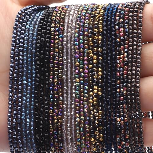 30 Strands 32 Faceted Glass Beads for Jewelry Making 4500pcs 2mm Miny Spacer Bead Round Small Craft Glass Beads for Bracelets Necklaces Earrings (Black Series) - color: Black