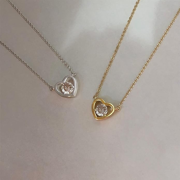 Cute Heart Necklace for Women Gold/Silver Plated Heart Pendant Choker Necklaces Tendy Love Heart Chain Necklace Dainty Gold/Silver Necklace Jewelry Gifts for Women