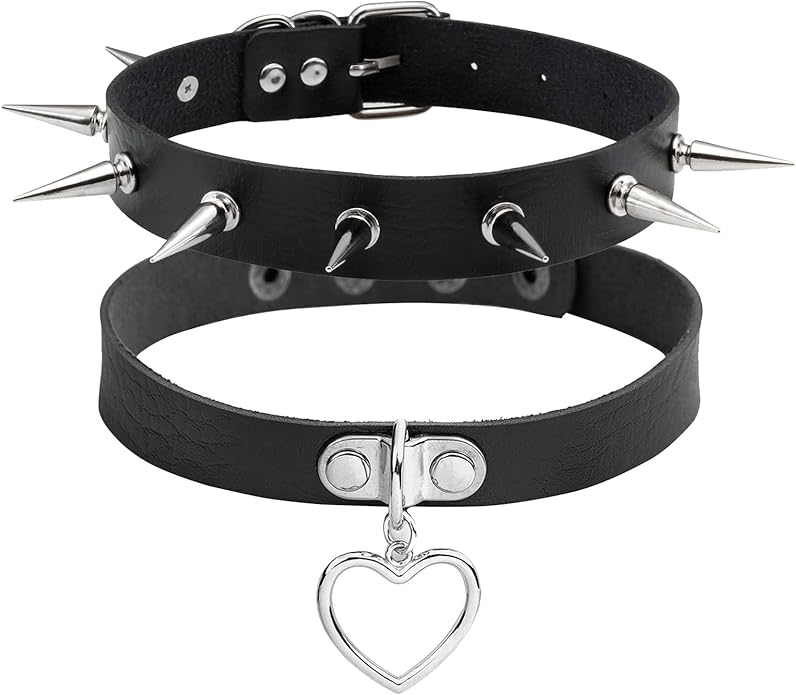 Eigso Vintage Punk Goth Studded Rivet Pu Leather Collar Choker Necklace with Spikes Adjustable