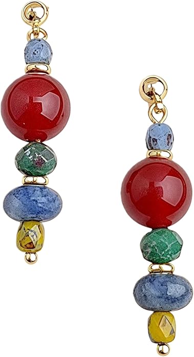 Hupplle Handmade Vintage Boho Dangle Earrings with Natural Stone Crystal Pearl Lightweight Hypoallergenic Elegant Jewelry Gifts for Women