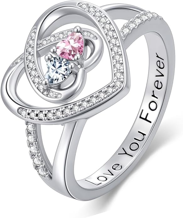 Valentine's Day Gifts for Women Birthstone Rings for Women Heart Statemet Engagement Eternity Wedding Promise Rings Jewelry Anniversary Christmas Valentine Mothers Day Birthday Gifts for Wife Her Girlfriend