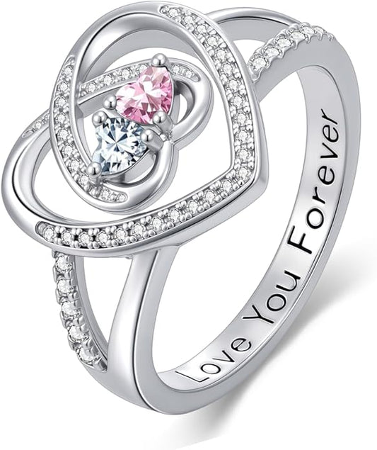 Valentine's Day Gifts for Women Birthstone Rings for Women Heart Statemet Engagement Eternity Wedding Promise Rings Jewelry Anniversary Christmas Valentine Mothers Day Birthday Gifts for Wife Her Girlfriend
