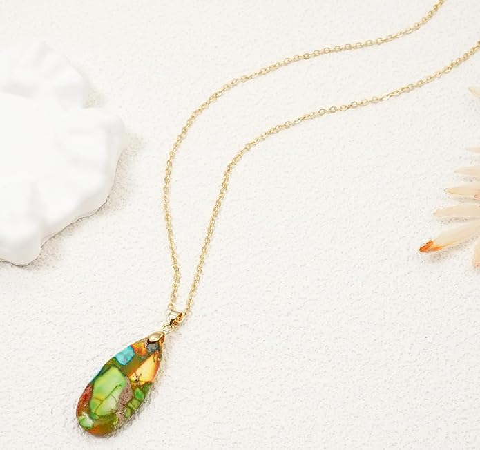 Stone Necklaces for Women Teardrop Gemstone Pendant Necklace Natural Stone Chain Necklaces