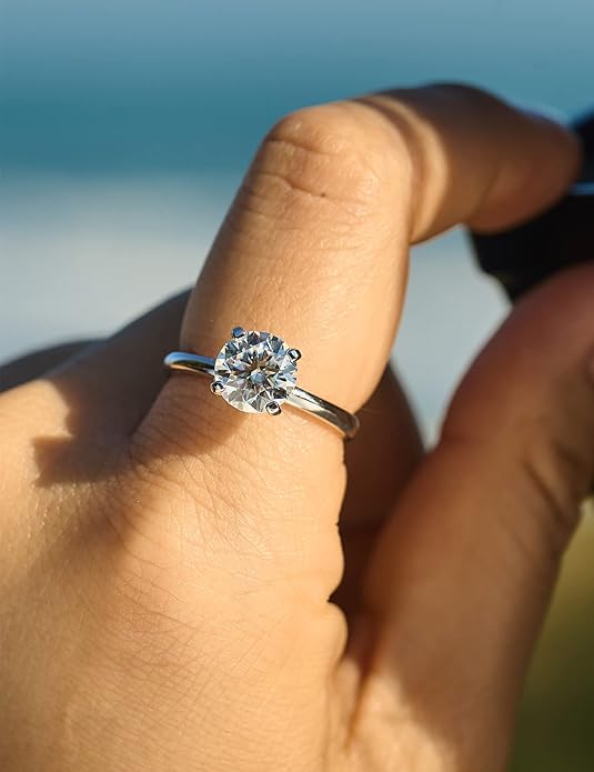IMOLOVE Solitaire Moissanite Engagement Ring, 1CT D Color VVS1 Clarity, 925 Sterling Silver with 18K White Gold Plated, Ideal Gift for Women