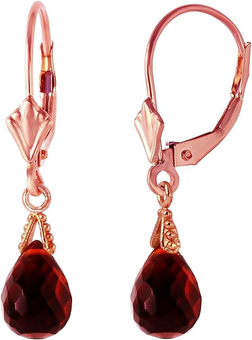 Galaxy Gold GG 14k Solid Gold Jewelry Set: Natural Briolette Garnet Pendant Necklace and Dangle Earrings