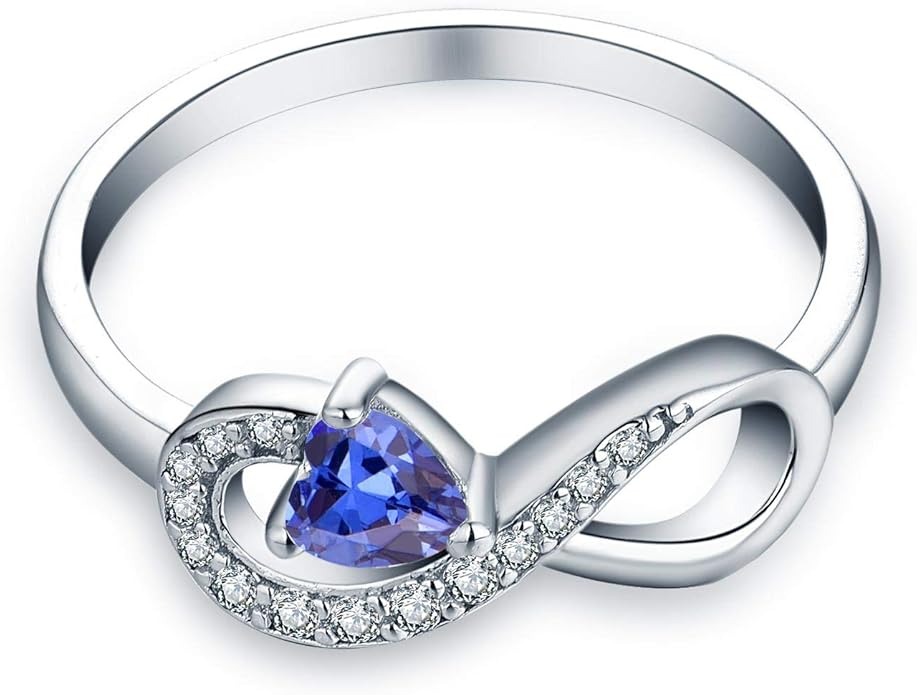 JO WISDOM Promise Ring for Women Sterling Silver Infinity Heart Promise Rings for Her Birthstone Cubic Zirconia Friendship Ring Size 5-12