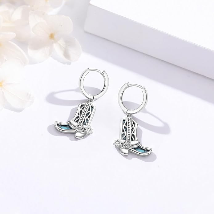 Western Earrings for Women 925 Sterling Silver Turquoise Western Country Dangle Drop Earrings Country Jewelry Gifts for Cowgirl Cowboy