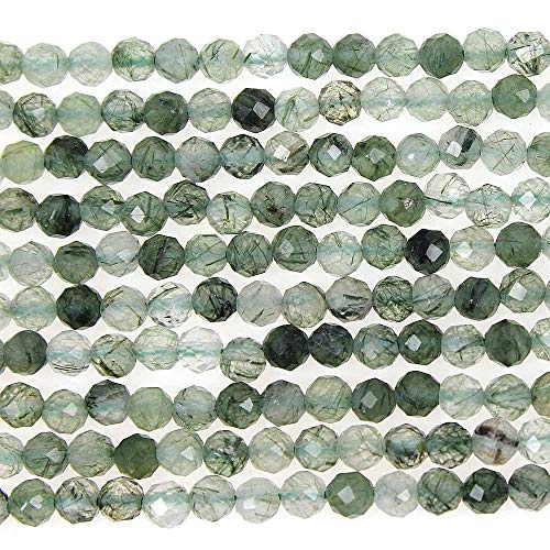 MJDCB 3mm Faceted Natural Green Hair Quartz Round Loose Beads for Jewelry Making DIY Bracelet Necklace - color: Green Hair Quartz