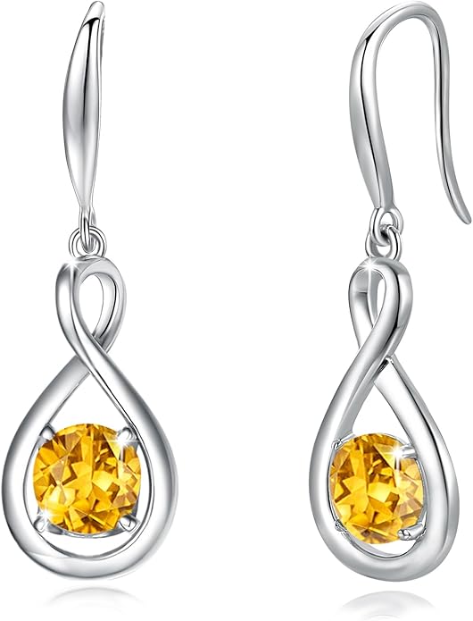 FANCIME Valentines Day Gift Dangle Drop Earrings 925 Sterling Silver Dainty Infinity Round Gemstone Birthstone Jewelry Birthday Gifts for Her Women