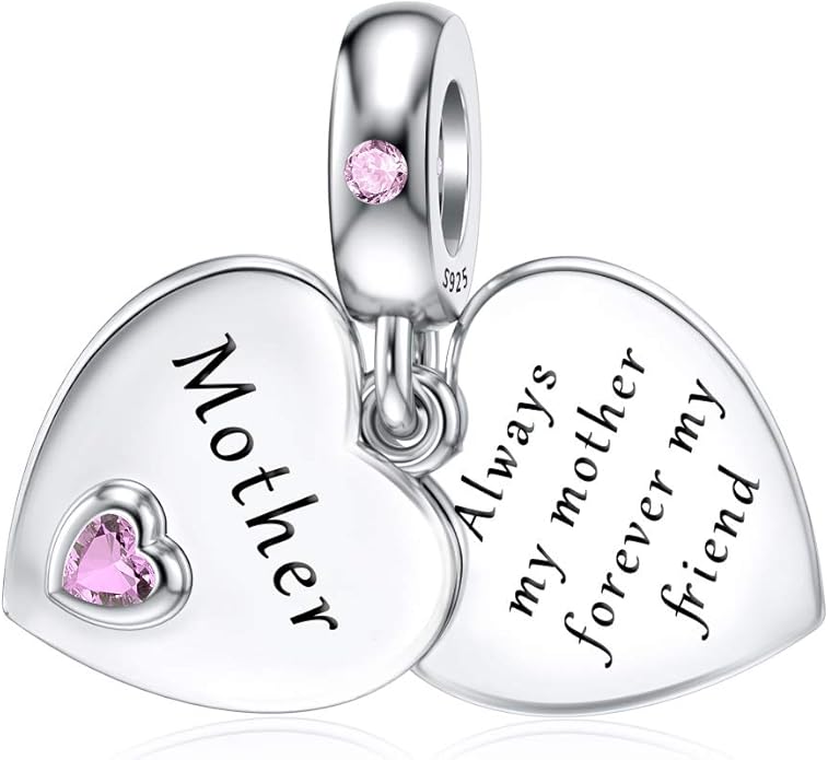 JIAYIQI Mother Sister Daughter Wife Charms Fit Charms Bracelet Necklace with Double Heart Love Charms 925 Sterling Silver Beads for Women Jewelry