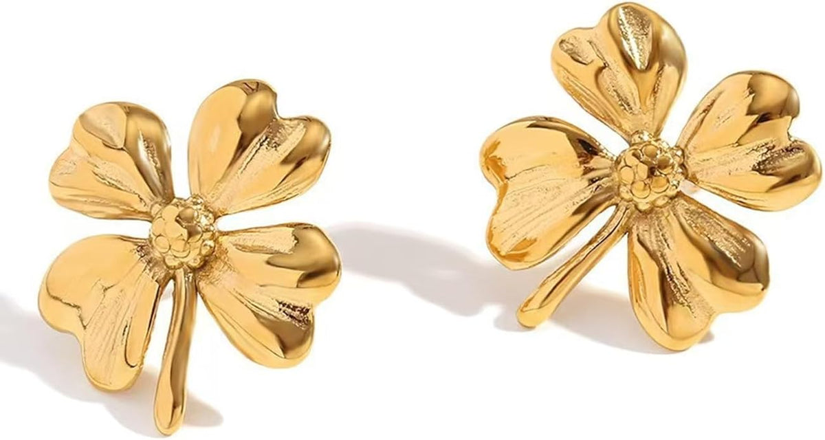 Gold Flower Statement Earrings for Women, Large Chunky Bohomian Summer Beach Floral Earring, Irregular Bold Exaggerated Earrings