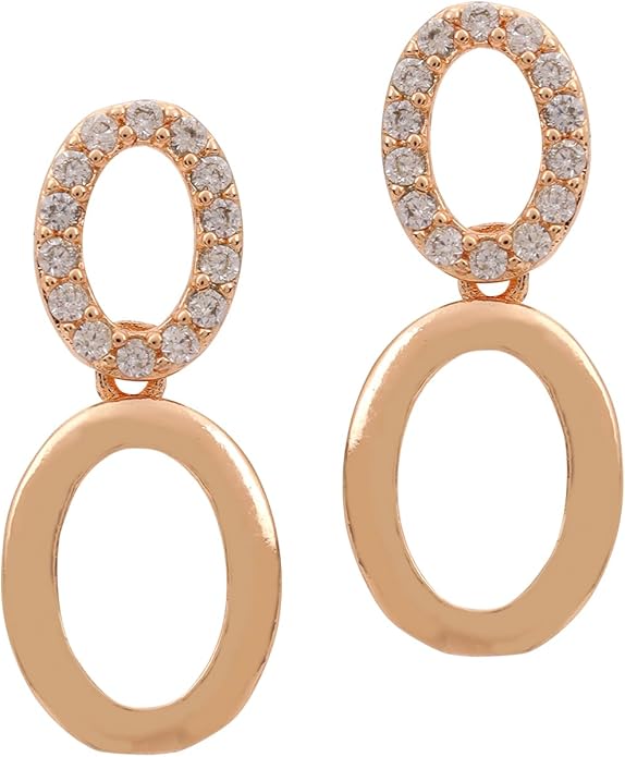Nilu's Collection American Diamond Stone Studded | Rose Gold/Silver Plated | Anti Tarnish Jewellery Set for Women | Matching Earrings Perfect for Weddings and Special Occasions