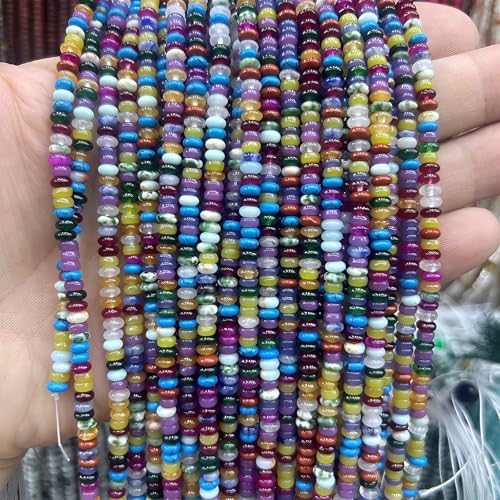 Natural Mulitcolor Rondelle Beads Natural Stone Disk Beads Loose Gemstone Spacer Bead for DIY Bracelet Necklace Jewelry Making（4 * 2mm 1 Strand 150pcs Mix04） - color: Mix04